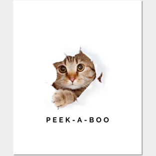 Peek-a-boo Cat Design White Posters and Art